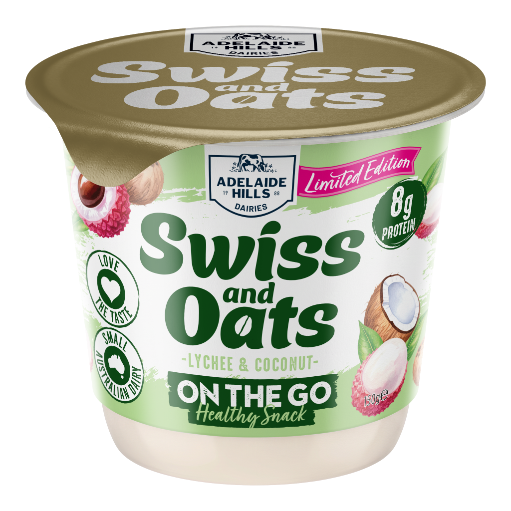 ADELAIDE HILLS SWISS AND OATS LYCHEE AND COCONUT 150g RENDER