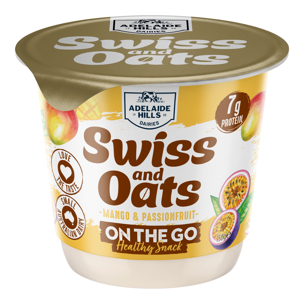 ADELAIDE HILLS SWISS AND OATS MANGO AND PASSIONFRUIT 150g RENDER