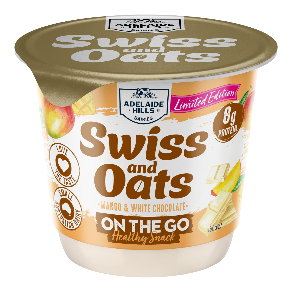 ADELAIDE HILLS SWISS AND OATS MANGO AND WHITE CHOCOLATE 150g RENDER